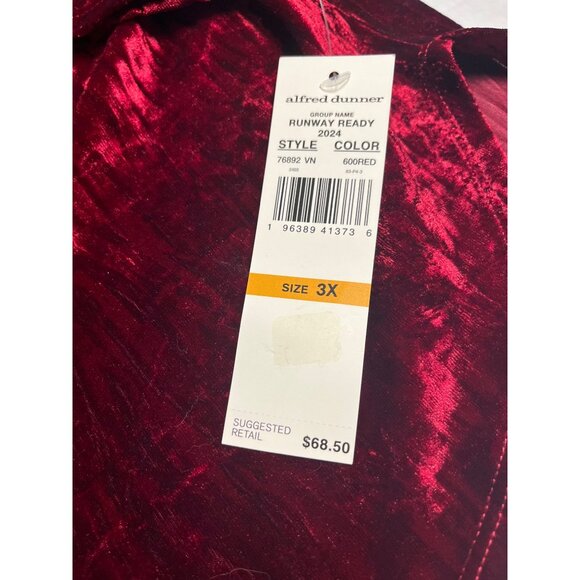 Alfred Dunner Womens Plus Runway Ready 3/4 Sleeve Crinkle Velvet Red Top Size 3X - Picture 7 of 13
